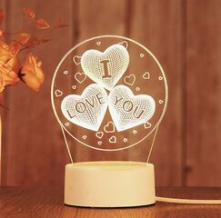 3D akrila galda lampa I Love You, silti balta GEEKEO cena un informācija | Galda lampas | 220.lv