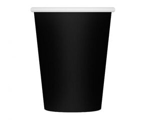 Papīra glāzes melnā krāsa, 6 gb., 250 ml cena un informācija | Vienreizējie trauki | 220.lv