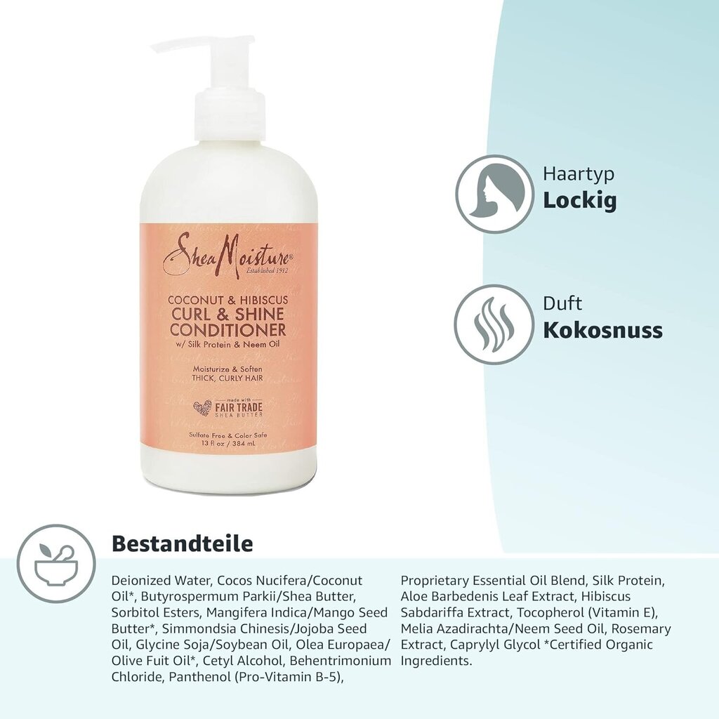 Mitrinošs kondicionieris cirtainiem matiem ar zīda proteīnu un nīma eļļu Shea Moisture, 384 ml cena un informācija | Matu kondicionieri, balzāmi | 220.lv