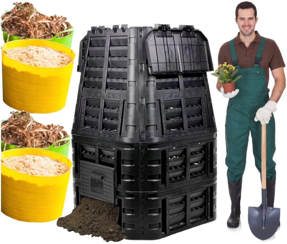 Vienkameras kompostētājs Rabino, 1000 l, melns cena un informācija | Komposta kastes un āra konteineri | 220.lv