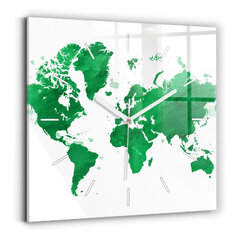 Sienas pulkstenis Zaļā Pasaules Karte, 30x30 cm cena un informācija | Pulksteņi | 220.lv