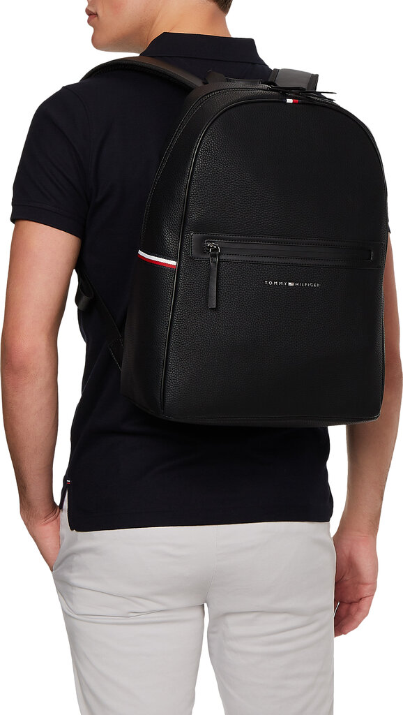 Mugursoma vīriešiem Tommy Hilfiger Essential PU Backpack, melna cena un informācija | Sporta somas un mugursomas | 220.lv