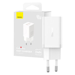 Wall charger Baseus GaN5 2x USB-C + USB, 65W + cable 1m (white) цена и информация | Зарядные устройства для телефонов | 220.lv