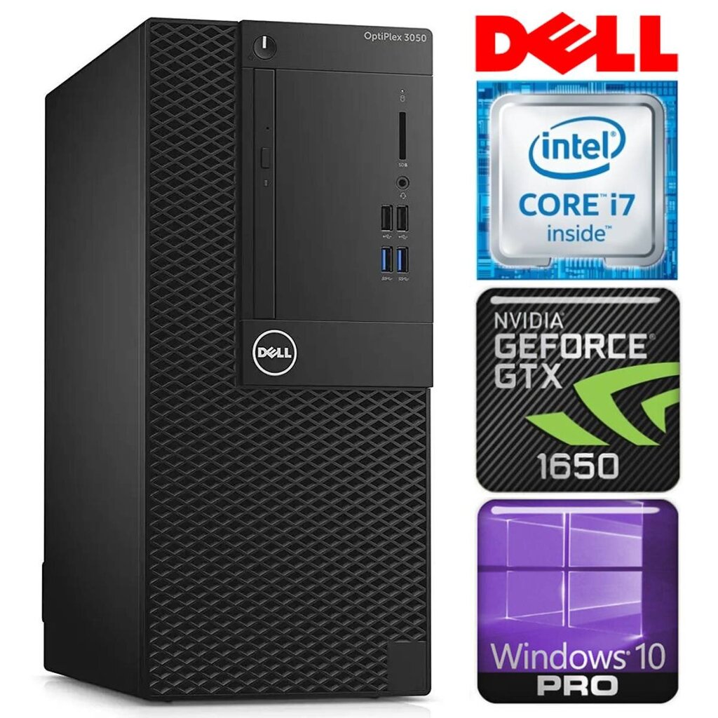 Dell 3050 Tower i7-7700 8GB 256SSD M.2 NVME+1TB GTX1650 4GB WIN10Pro cena un informācija | Stacionārie datori | 220.lv