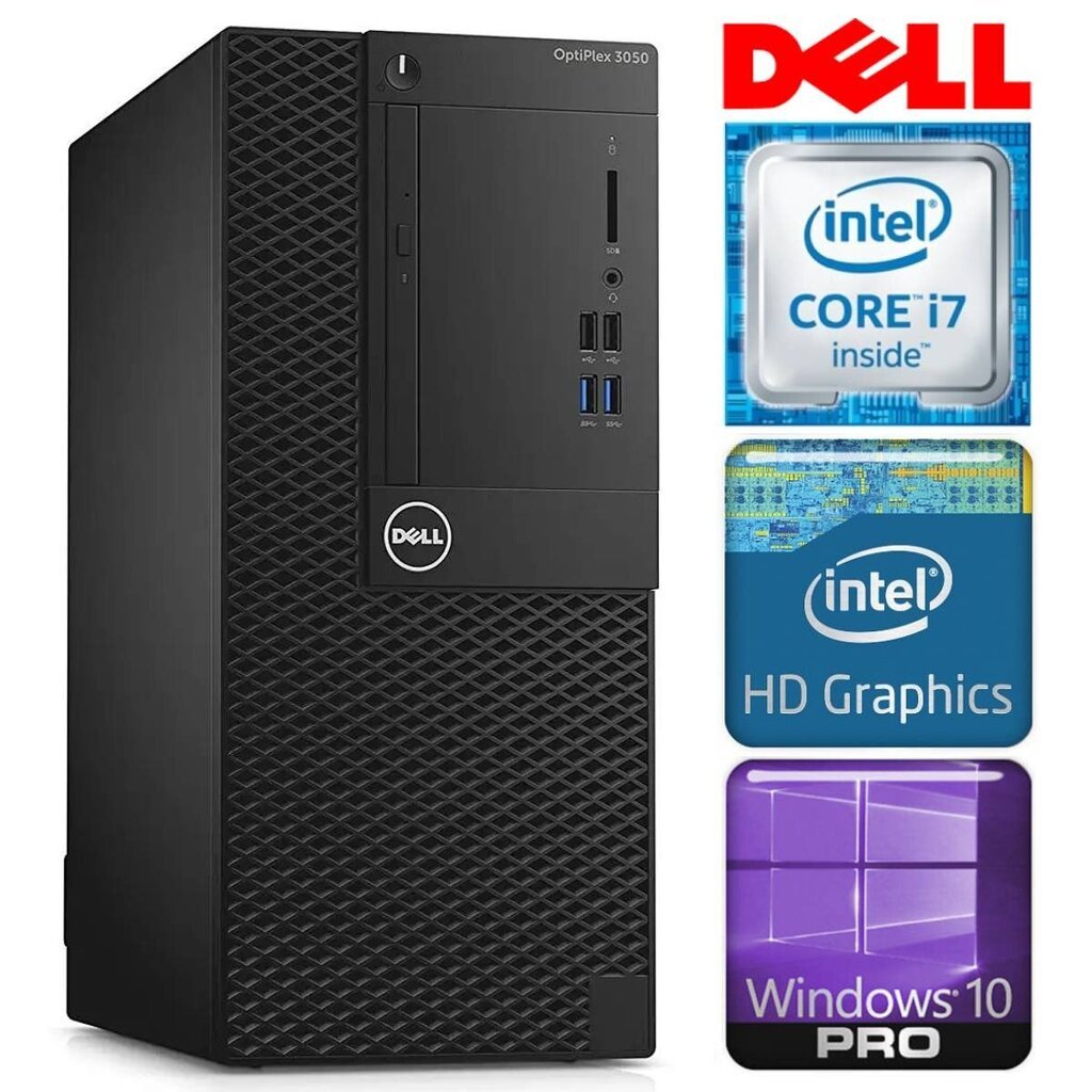 Dell 3050 Tower i7-7700 16GB 256SSD M.2 NVME+1TB WIN10Pro cena un informācija | Stacionārie datori | 220.lv