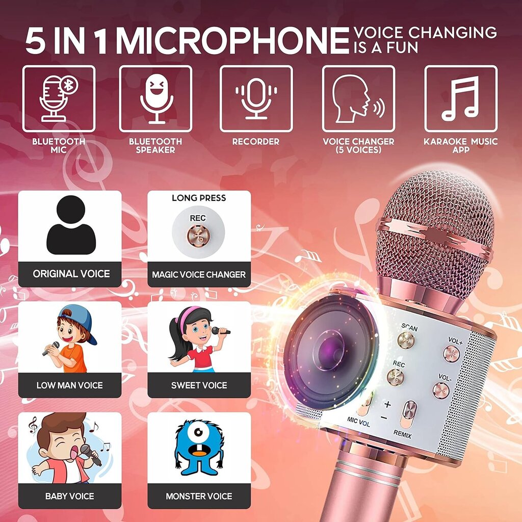 Bluetooth karaoke mikrofons bērniem un pieaugušajiem FDY цена и информация | Mikrofoni | 220.lv