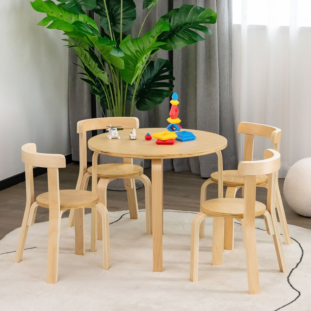 Bērnu koka galds ar krēsliem Costway, brūns цена и информация | Bērnu krēsliņi un bērnu galdiņi | 220.lv