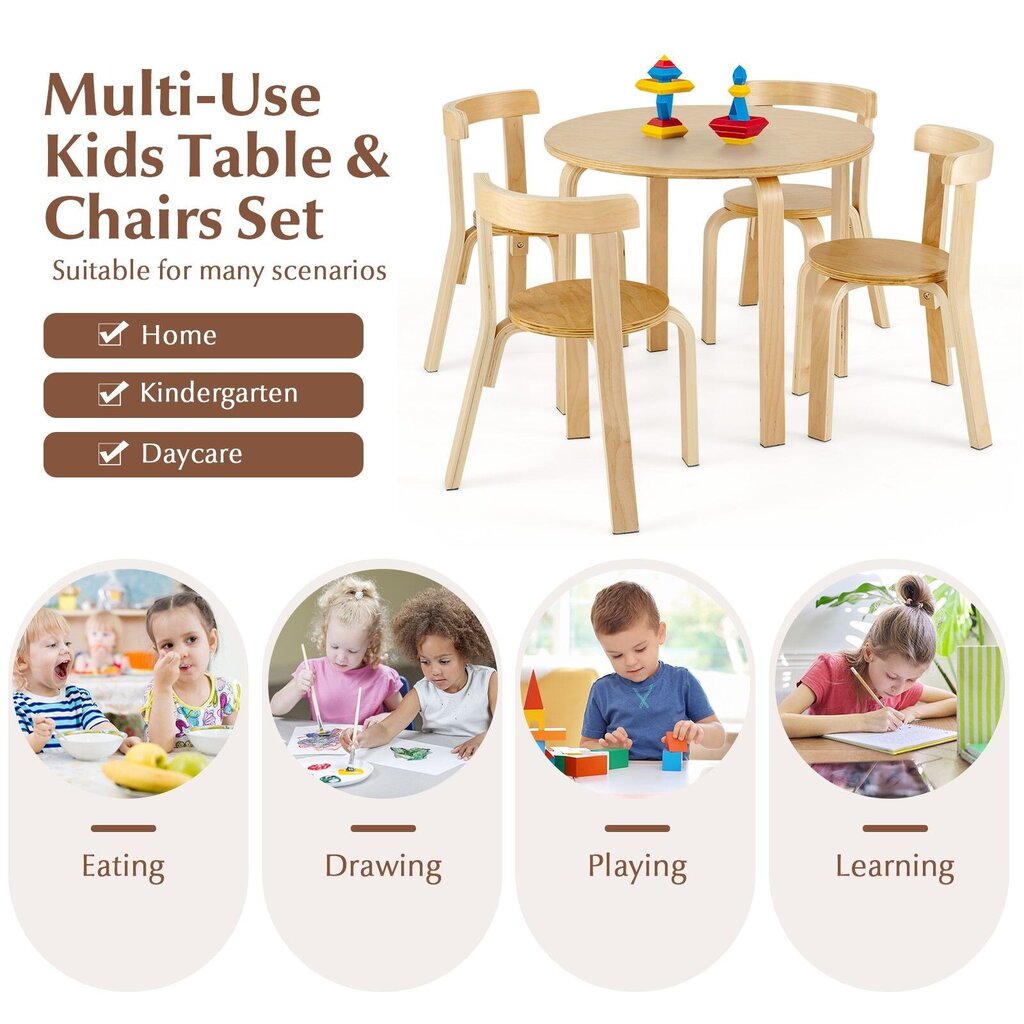 Bērnu koka galds ar krēsliem Costway, brūns cena un informācija | Bērnu krēsliņi un bērnu galdiņi | 220.lv