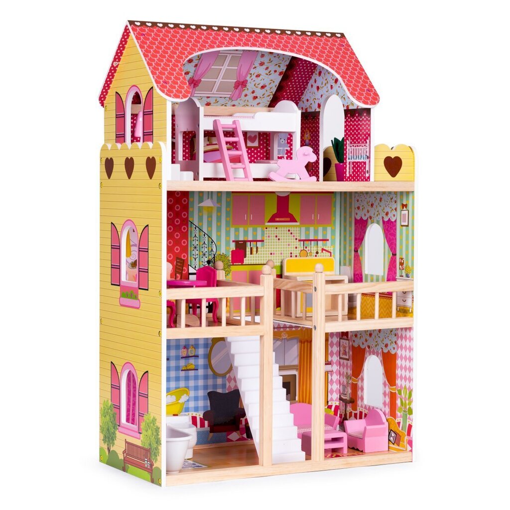 Leļļu māja ar mēbelēm Ecotoys, 90x59x33 cm cena un informācija | Rotaļlietas meitenēm | 220.lv