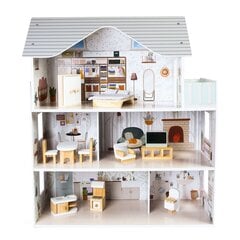Leļļu māja ar mēbelēm Emma Ecotoys, pelēka/balta cena un informācija | Rotaļlietas meitenēm | 220.lv