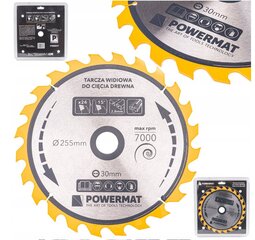 Koka griešanas disks Powermat TDD-255x30x24Z, 255x30x2,8 mm cena un informācija | Slīpmašīnas | 220.lv