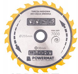 Koka griešanas disks Powermat TDD-255x30x24Z, 255x30x2,8 mm cena un informācija | Slīpmašīnas | 220.lv