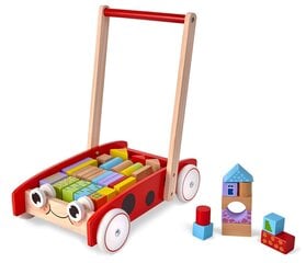 Деревянная тележка - ходунки Ecotoys, 40 кубиков цена и информация | Игрушки для малышей | 220.lv