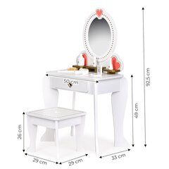 Koka kosmētikas galdiņš ar spoguli Ecotoys,balts, 50x33x92,5 cm cena un informācija | Rotaļlietas meitenēm | 220.lv