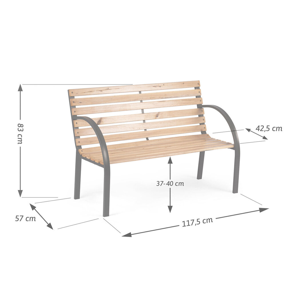 Parka soliņš ar atzveltni, 117,5 x 83 x 57 cm. cena un informācija | Dārza soli | 220.lv