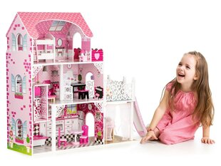 Деревянный кукольный домик с подъемником и горкой Ecotoys XXL цена и информация | Игрушки для девочек | 220.lv