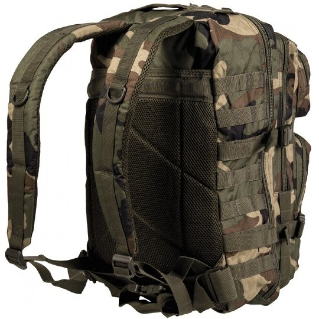 Mugursoma Mil-Tec US Assault Pack LG Woodland, 36 L, zaļa/brūna cena un informācija | Sporta somas un mugursomas | 220.lv