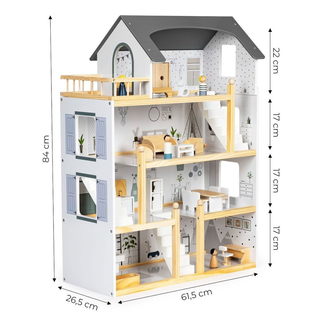 Кукольный домик с 17 наборами деревянной мебели, Ecotoys цена | 220.lv