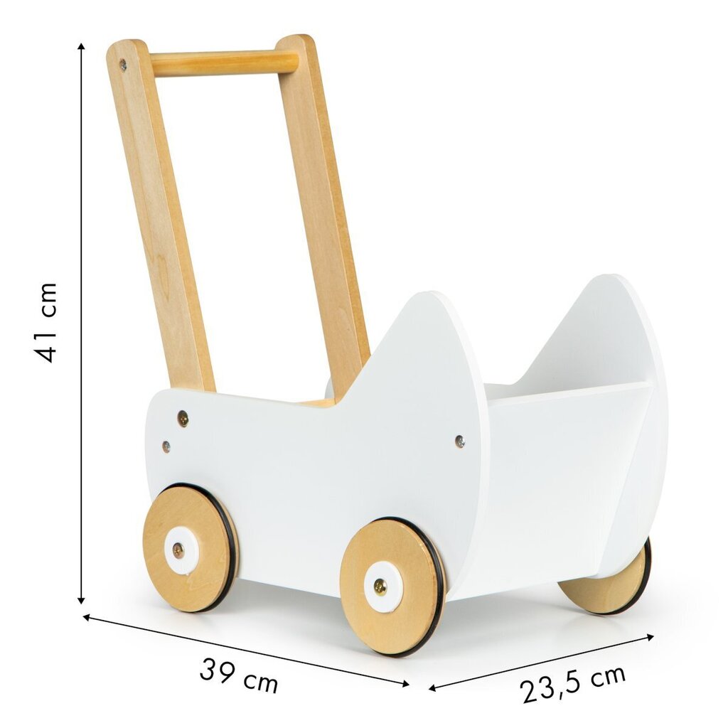 Koka leļļu rati Ecotoys, balti cena un informācija | Rotaļlietas meitenēm | 220.lv