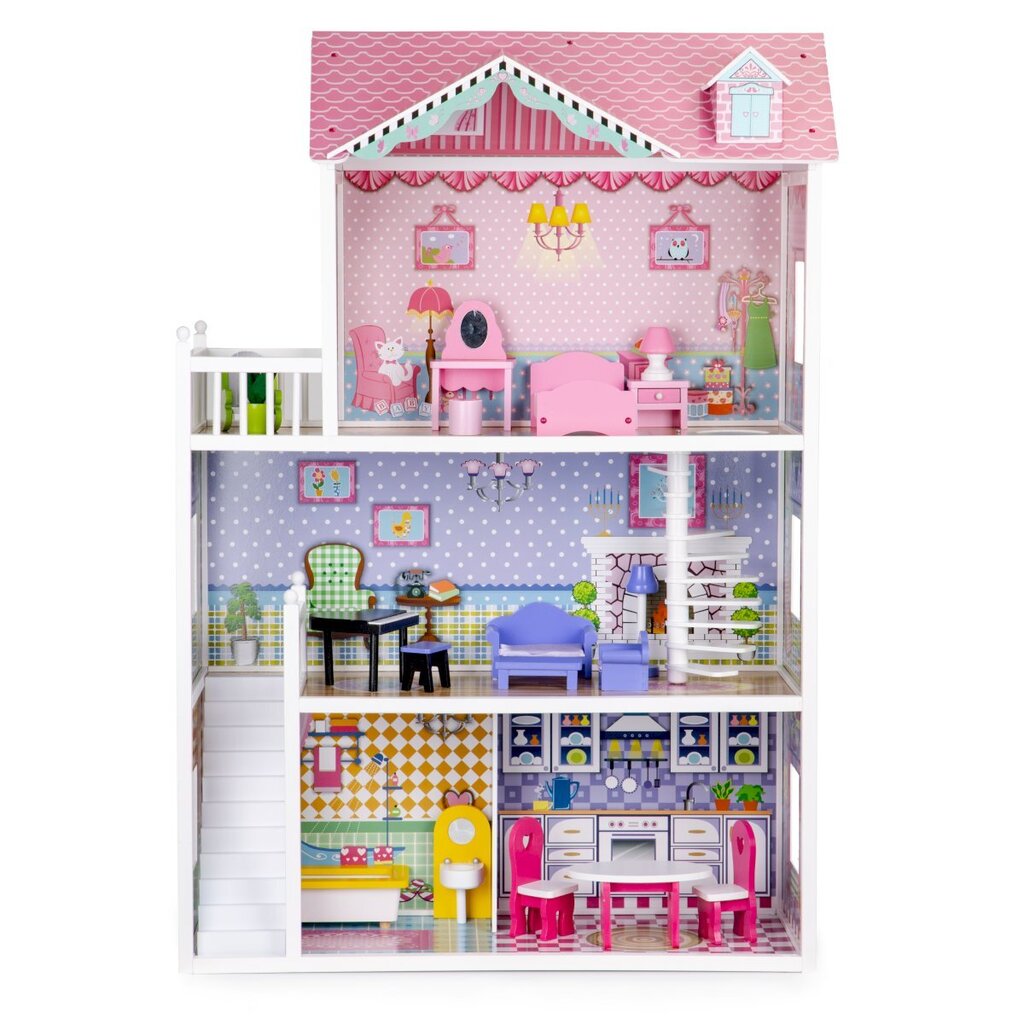 Koka leļļu māja ar mēbelēm Ecotoys cena un informācija | Rotaļlietas meitenēm | 220.lv