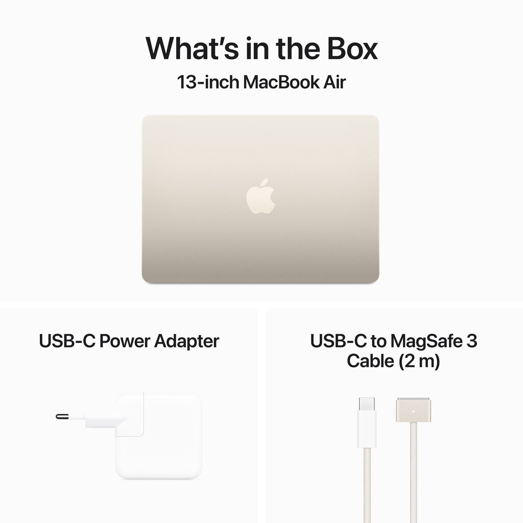 MacBook Air 13" Apple M3 chip with 8-core CPU and 8-core GPU, 8GB, 256GB SSD - Starlight - MRXT3RU/A cena un informācija | Portatīvie datori | 220.lv