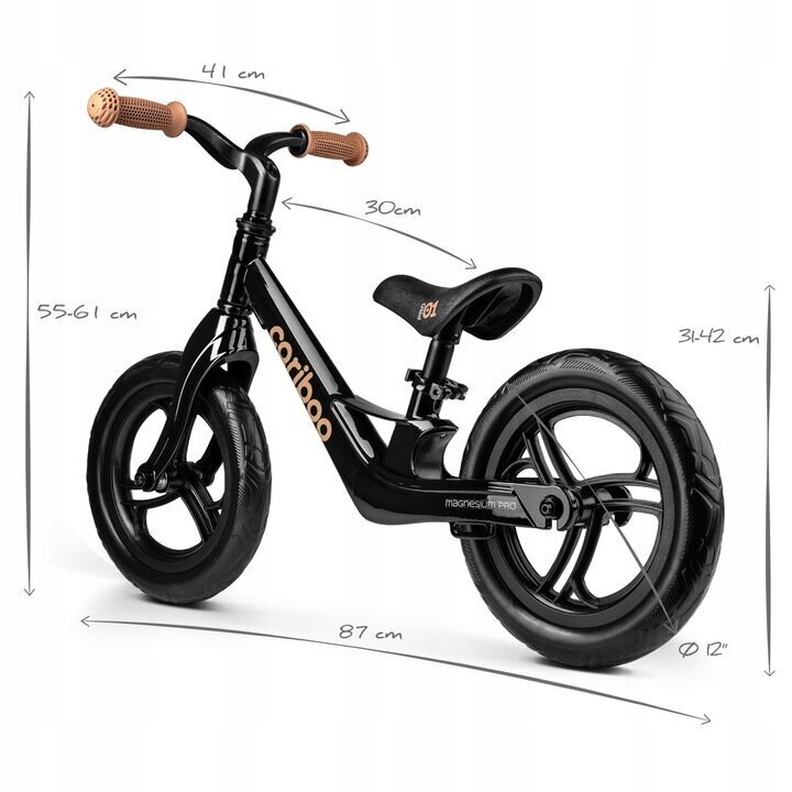 Līdzsvara velosipēds Cariboo Magnesium Pro 12", melns cena un informācija | Balansa velosipēdi | 220.lv