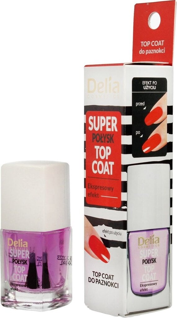 Nagu laka Delia Cosmetics Top Coat Super Gloss, 11ml цена и информация | Nagu lakas, stiprinātāji | 220.lv