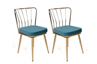2 krēslu komplekts Kalune Design Yildiz 929 V2, zils/zelts cena un informācija | Virtuves un ēdamistabas krēsli | 220.lv