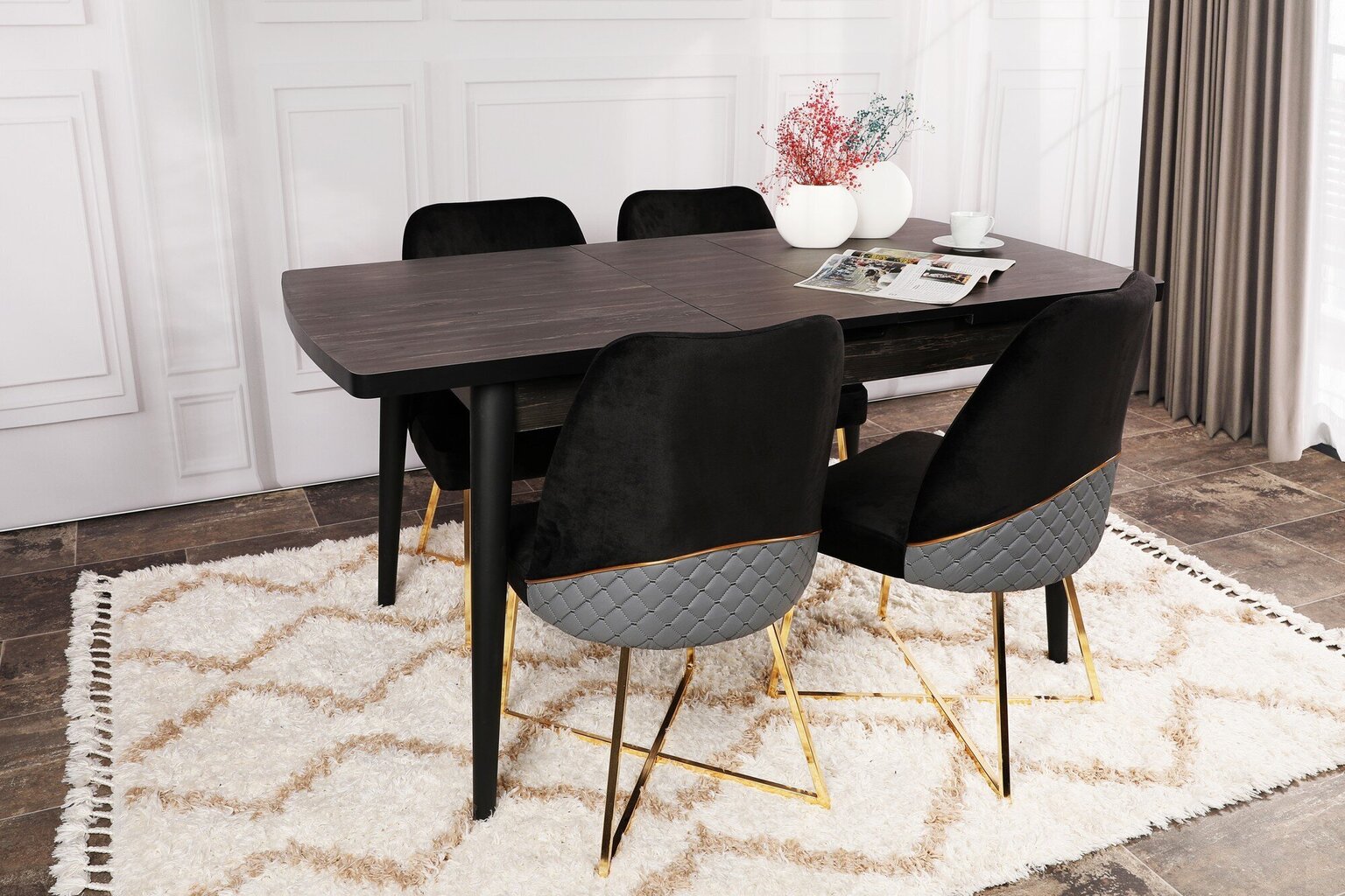 Pusdienu galds Kalune Design Inci 1143, melns cena un informācija | Virtuves galdi, ēdamgaldi | 220.lv