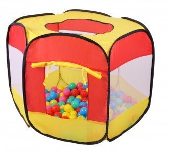 Rotaļu telts ar bumbiņu baseinu Iplay, dzeltena/sarkana цена и информация | Bērnu rotaļu laukumi, mājiņas | 220.lv