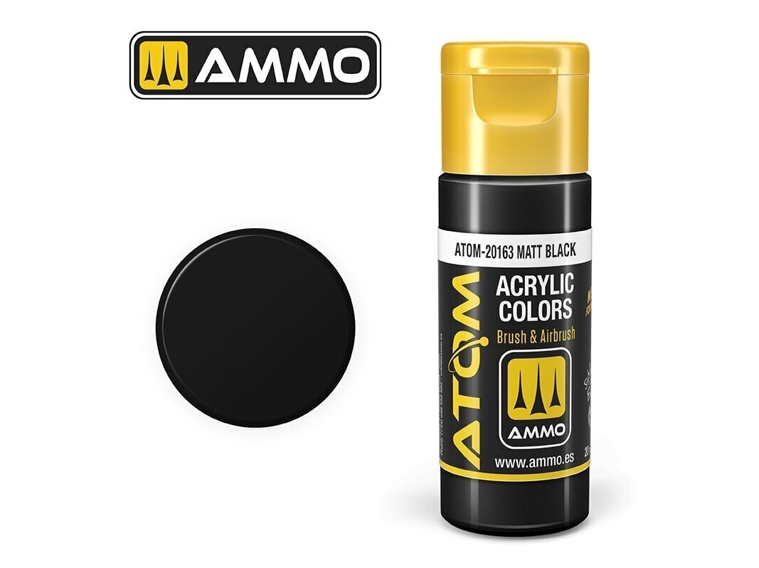 Akrila krāsa Ammo Mig Atom Matt Black, 20ml, 20163 цена и информация | Modelēšanas un zīmēšanas piederumi | 220.lv