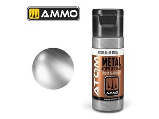 AMMO MIG - ATOM Акриловые краски METALLIC Steel, 20ml, 20166 цена и информация | Принадлежности для рисования, лепки | 220.lv