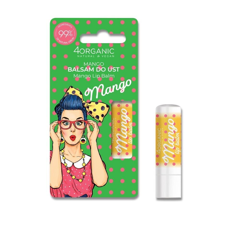Lūpu balzāms 4Organic_Lip Balm Pin-Up Girl Mango, 5 g cena un informācija | Lūpu krāsas, balzāmi, spīdumi, vazelīns | 220.lv