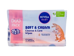 Mitrās salvetes mazuļiem Nivea Baby Soft &amp; Cream Cleanse &amp; Care Salvetes 2x57 gab. cena un informācija | Bērnu kosmētika, līdzekļi jaunajām māmiņām | 220.lv