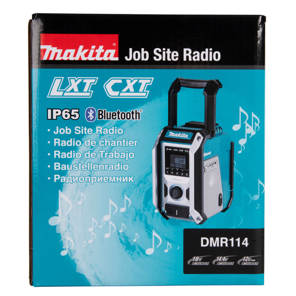 Pārnēsājams bezvadu radio uztvērējs Makita DMR114 (Bluetooth/AUX/FM) IP65 cena un informācija | Skaļruņi | 220.lv