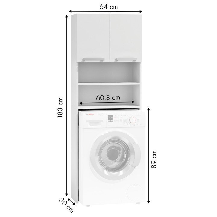 Vannas istabas skapītis virs veļas mašīnas, ModenHome, 183 cm. cena un informācija | Vannas istabas skapīši | 220.lv
