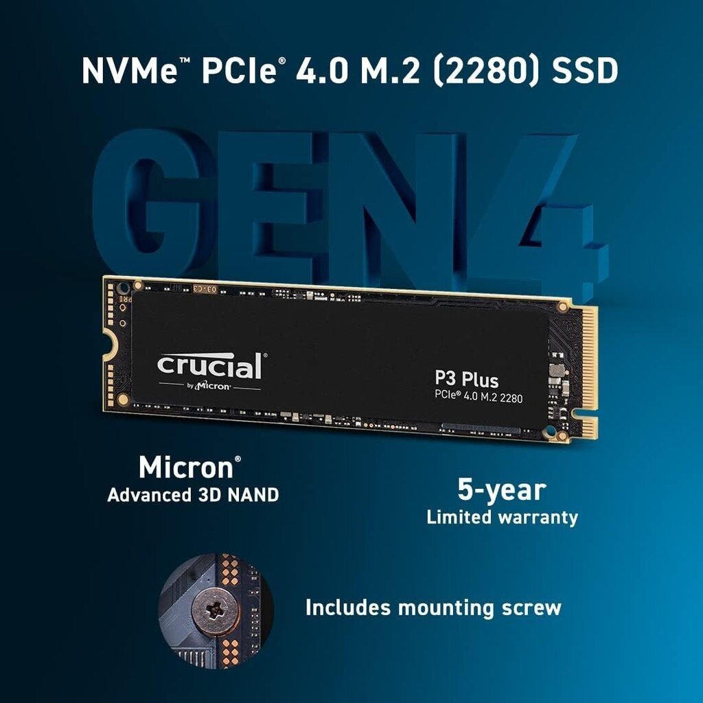 Crucial P3 Plus PCIe 4.0 NVMe M.2 for PC/PS5 2TB cena un informācija | Iekšējie cietie diski (HDD, SSD, Hybrid) | 220.lv
