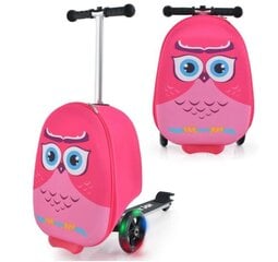 Детский чемодан и самокат 2 в 1 со светодиодными колесами Costway, клубника цена и информация | Чемоданы, дорожные сумки  | 220.lv