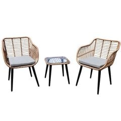 Dārza rotangpalmas mēbeļu komplekts ar krēsliem un galdu ar stikla virsmu, gaiši brūns cena un informācija | Dārza mēbeļu komplekti | 220.lv