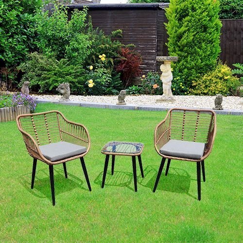 Dārza rotangpalmas mēbeļu komplekts ar krēsliem un galdu ar stikla virsmu, gaiši brūns cena un informācija | Dārza mēbeļu komplekti | 220.lv