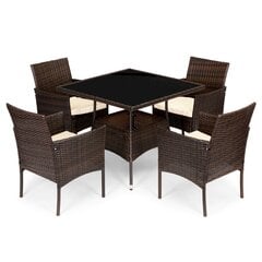 Комплект садовой мебели Rotango с 4 стульями и столом со стеклянной столешницей, коричневый цена и информация | Комплекты уличной мебели | 220.lv