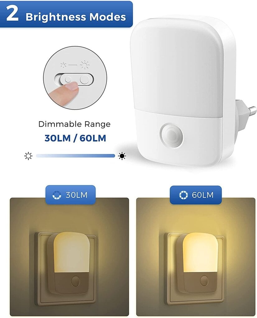 LED nakts gaisma ar sensoru 0,6 W, Fulighture (2gab.) cena un informācija | Lampas bērnu istabai | 220.lv
