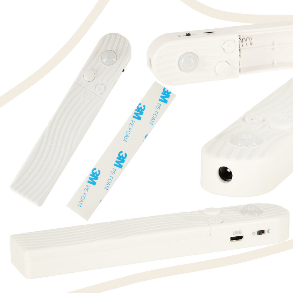 Kustības detektors, ar akumulatoru un LED apgaismojumu 1 m. auksti balts cena un informācija | Sensori | 220.lv