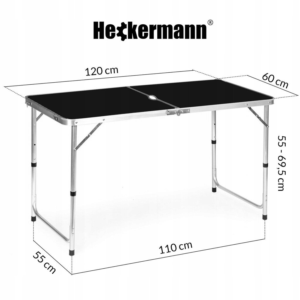 Tūrisma galds ar krēsliem Heckermann, melns, 60 x 120 x 69,5 cm. cena un informācija |  Tūrisma mēbeles | 220.lv