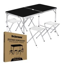 Tūrisma galds ar krēsliem Heckermann, melns, 60 x 120 x 69,5 cm. cena un informācija | Tūrisma mēbeles | 220.lv
