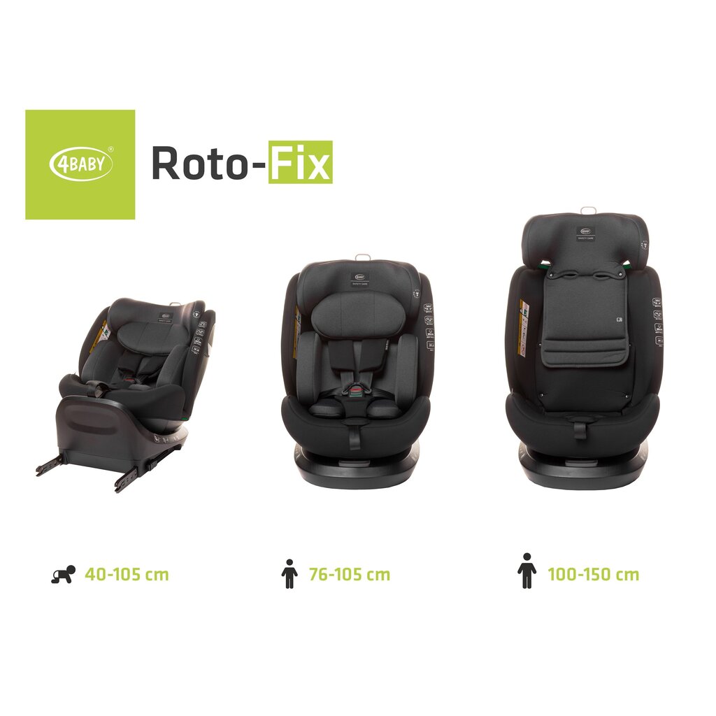Mašīnas sēdeklis 4Baby Roto-Fix I-Size, 0-36 kg, graphite цена и информация | Autokrēsliņi | 220.lv
