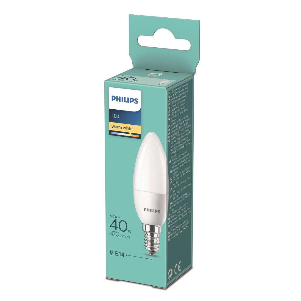 PHILIPS LED svečveida spuldze 5.5W (40W) E14 silti balta 2700K цена и информация | Spuldzes | 220.lv