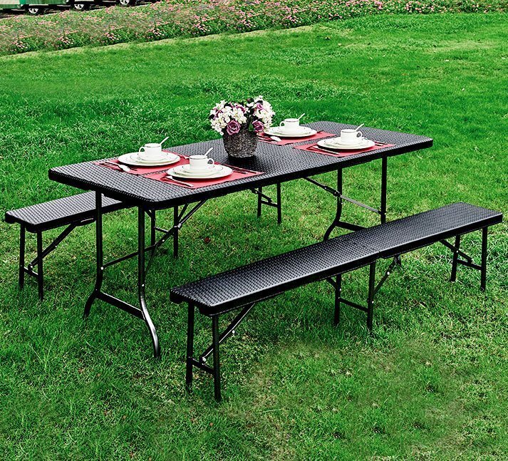 Dārza banketa galds, saliekamais, 180 cm, rotangpalmas, brūns cena un informācija | Dārza galdi | 220.lv