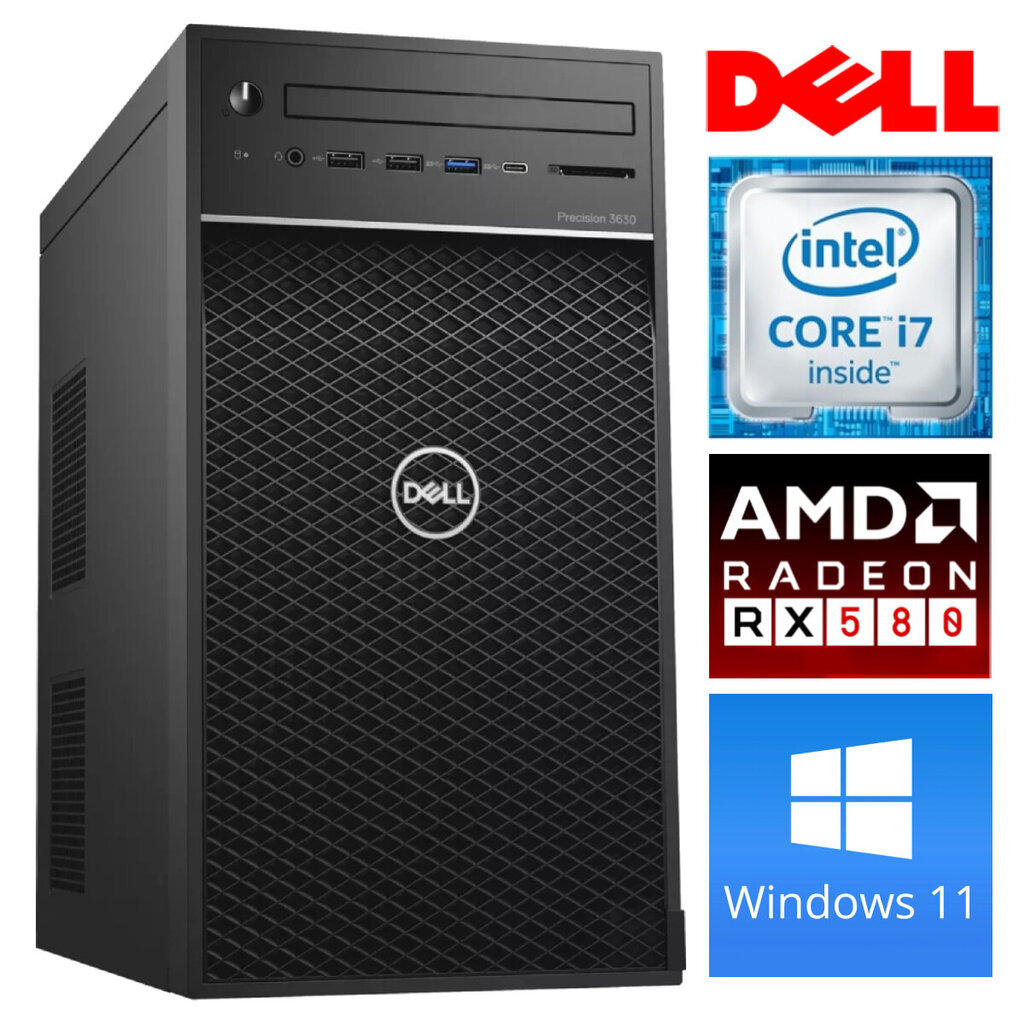 Dell 3630 Tower i7-8700K 8GB 256SSD M.2 NVME RX580 8GB WIN11Pro cena un informācija | Stacionārie datori | 220.lv