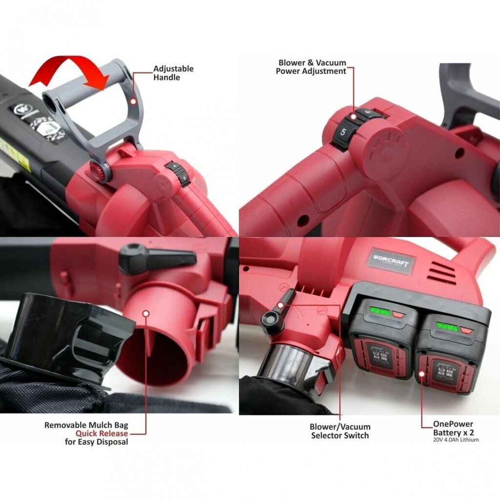 Akumulatora sūknis-pūtējs Worcraft CLBV-S40Li цена и информация | Lapu pūtēji, zaru smalcinātāji, slaucīšanas iekārtas | 220.lv